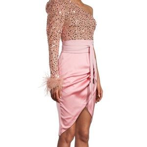 NWT Lavish Alice Sequined One Shoulder Bodycon Barbie Pink Dress